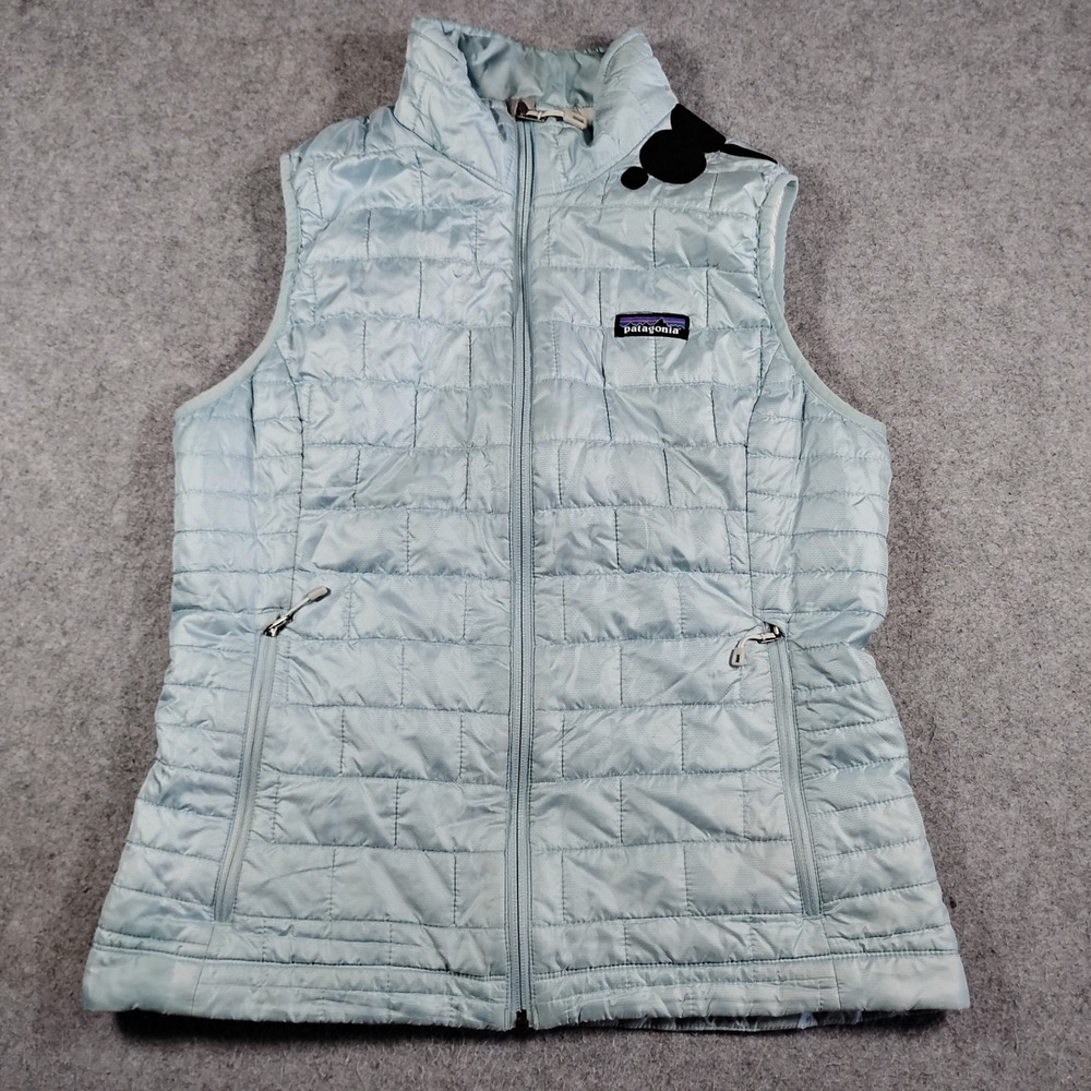 Patagonia Womens Nano Puff Vest Light Blue Quilted PrimaLoft 84247 M Repaired